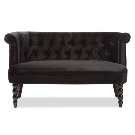 Baxton Studio Flax Black Velvet Upholstered 2-seater Loveseat 143-8100